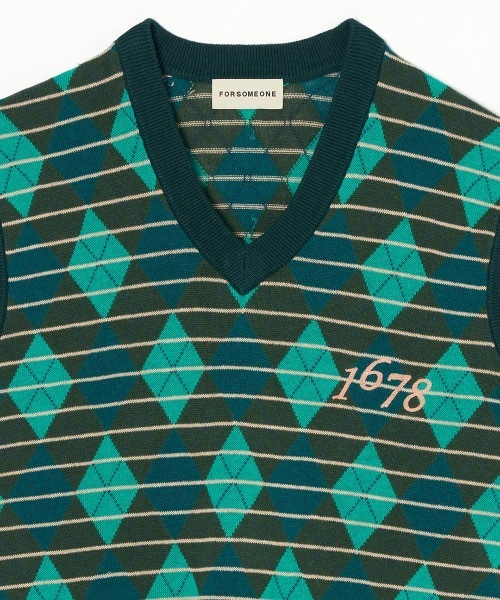 FORSOMEONE（フォーサムワン）の「FORSOMEONE RETRO KNIT VEST（ベスト・メンズ・ライトピンク/グリーン・48/50/46）」の8枚目の写真