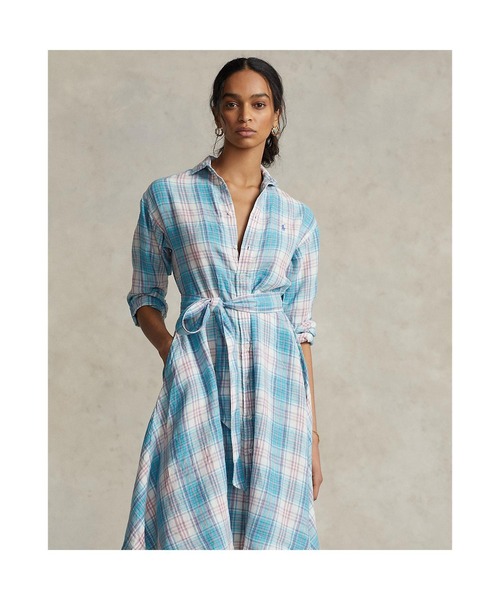 セール プラッド リネン シャツドレス シャツワンピース リネン ラルフ Polo ローレン のファッション Lauren Lauren ポロ
