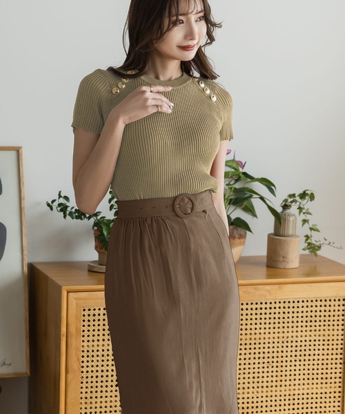 Julia Boutique（ジュリアブティック）の「ベルト付きリネンタイトスカート/22116（スカート・レディース・ブラック/ベージュ/ブラウン/イエロー・ONE）」の5枚目の写真