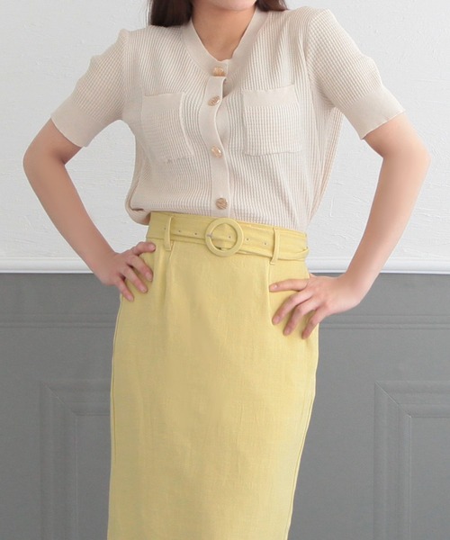 Julia Boutique（ジュリアブティック）の「ベルト付きリネンタイトスカート/22116（スカート・レディース・ブラック/ベージュ/ブラウン/イエロー・ONE）」の9枚目の写真