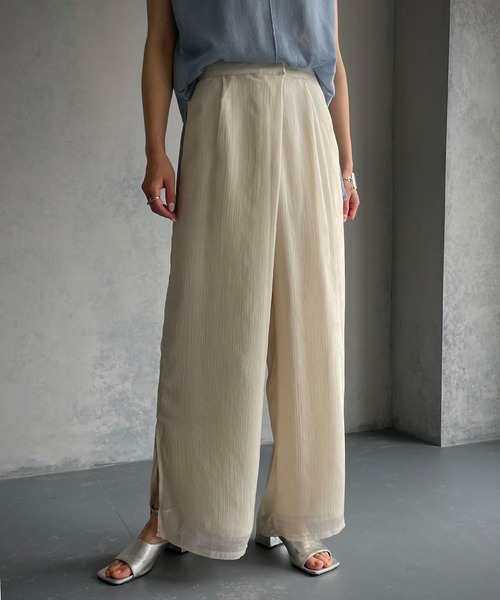 &g'aime(アンジェム)の「【&g’aime】シアーワイドパンツ(スラックス・レディース・ブラック/オフホワイト・FREE)」の2枚目の写真