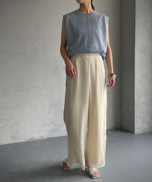 &g'aime(アンジェム)の「【&g’aime】シアーワイドパンツ(スラックス・レディース・ブラック/オフホワイト・FREE)」の14枚目の写真