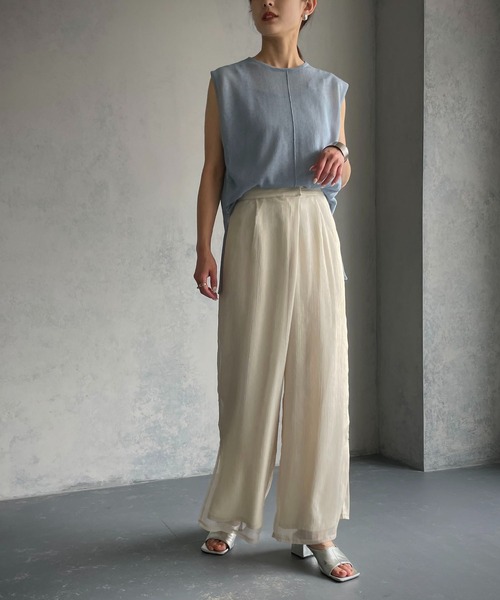 &g'aime(アンジェム)の「【&g’aime】シアーワイドパンツ(スラックス・レディース・ブラック/オフホワイト・FREE)」の15枚目の写真