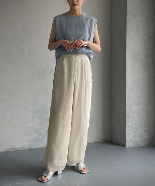 &g'aime(アンジェム)の「【&g’aime】シアーワイドパンツ(スラックス・レディース・ブラック/オフホワイト・FREE)」の3枚目の写真