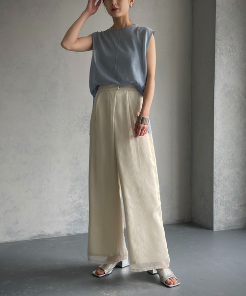 &g'aime(アンジェム)の「【&g’aime】シアーワイドパンツ(スラックス・レディース・ブラック/オフホワイト・FREE)」の4枚目の写真