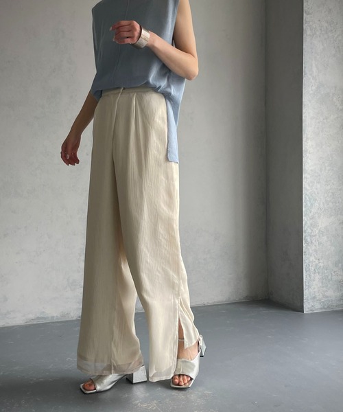 &g'aime(アンジェム)の「【&g’aime】シアーワイドパンツ(スラックス・レディース・ブラック/オフホワイト・FREE)」の6枚目の写真