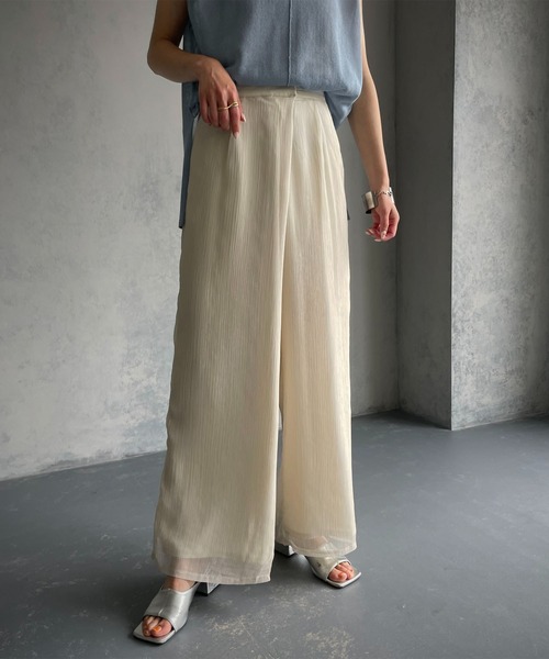 &g'aime(アンジェム)の「【&g’aime】シアーワイドパンツ(スラックス・レディース・ブラック/オフホワイト・FREE)」の7枚目の写真