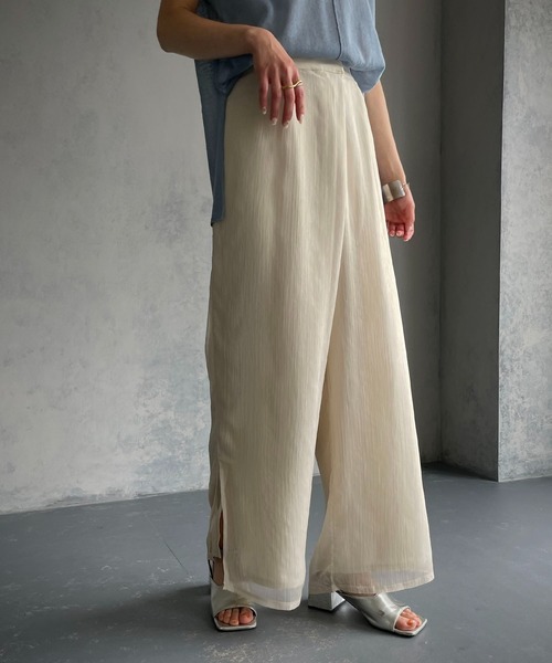 &g'aime(アンジェム)の「【&g’aime】シアーワイドパンツ(スラックス・レディース・ブラック/オフホワイト・FREE)」の8枚目の写真