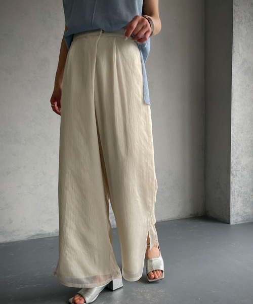 &g'aime(アンジェム)の「【&g’aime】シアーワイドパンツ(スラックス・レディース・ブラック/オフホワイト・FREE)」の5枚目の写真