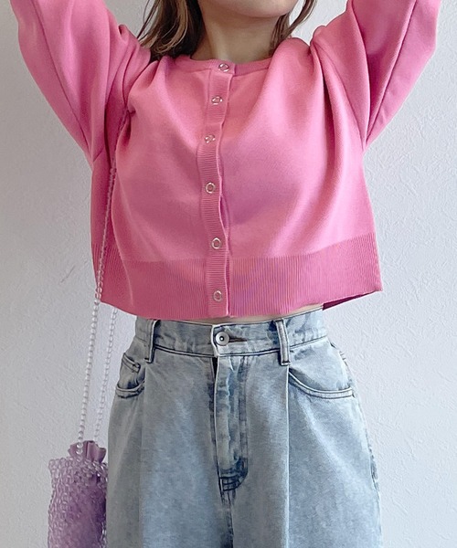 w closet(ダブルクローゼット)の「【2WAY】スナップボタン半袖カーディガン(カーディガン/ボレロ・レディース・ブラック/オフホワイト/ピンク/イエロー/ピンク系・FREE)」の19枚目の写真