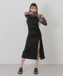 FOLLOWIN | [FLW MADE]フロントスリットシャーリングロングワンピース(ワンピース)