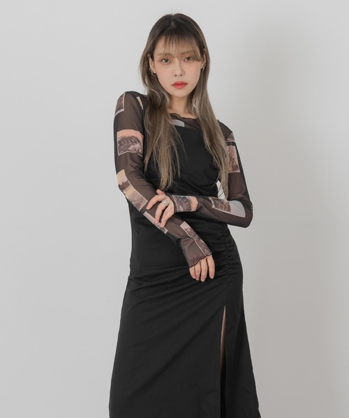 FOLLOWIN（フォロウィン）の「[FLW MADE]フロントスリットシャーリングロングワンピース（ワンピース・レディース・ブラック/グレー/カーキ/ブルー・FREE）」の22枚目の写真