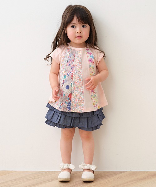 センスオブワンダーのリバティパッチワークTシャツ120オフホワイト&130ピンク ☆新品☆センスオブワンダー リバティパッチワークTシャツ【日本