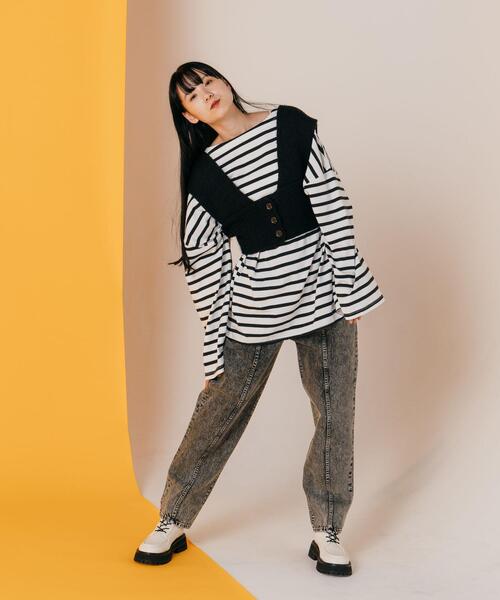 CITEN（シテン）の「＜CITEN＞フロントボタン ローゲージ ビスチェ（ベスト・レディース・ブラック/オフホワイト・FREE）」の5枚目の写真