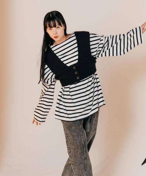 CITEN（シテン）の「＜CITEN＞フロントボタン ローゲージ ビスチェ（ベスト・レディース・ブラック/オフホワイト・FREE）」の6枚目の写真