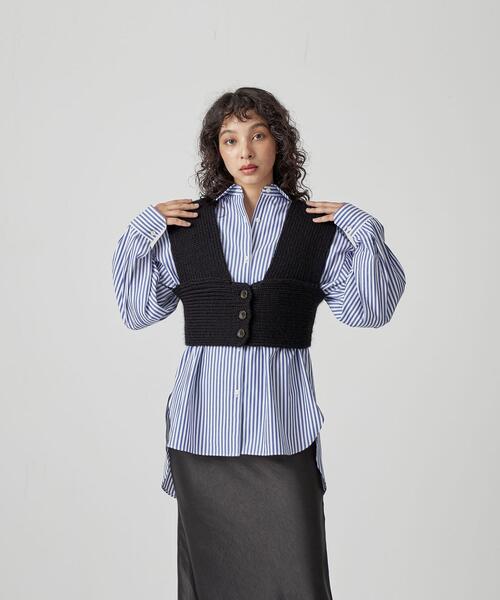 CITEN（シテン）の「＜CITEN＞フロントボタン ローゲージ ビスチェ（ベスト・レディース・ブラック/オフホワイト・FREE）」の8枚目の写真