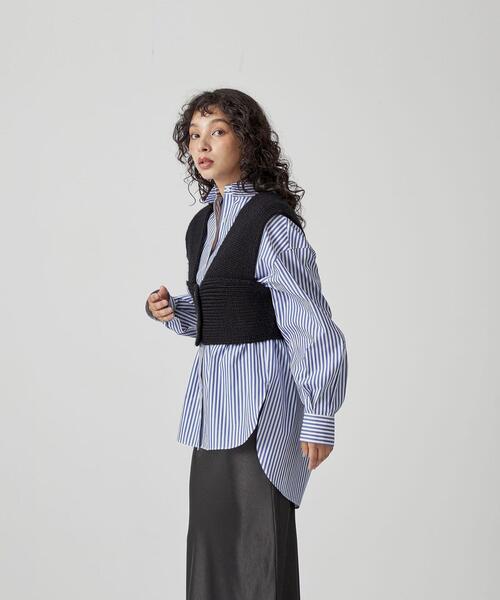 CITEN（シテン）の「＜CITEN＞フロントボタン ローゲージ ビスチェ（ベスト・レディース・ブラック/オフホワイト・FREE）」の9枚目の写真