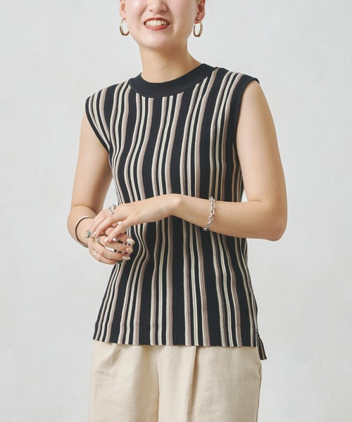 Chez toi（シェトワ）の「マルチストライプノースリニットプルオーバー（ニット/セーター・レディース・オフホワイト/ブラック/ブルー/パープル・FREE）」の13枚目の写真