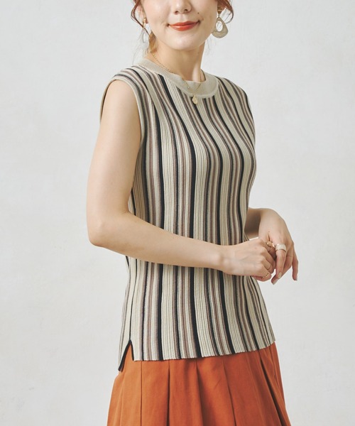 Chez toi（シェトワ）の「マルチストライプノースリニットプルオーバー（ニット/セーター・レディース・オフホワイト/ブラック/ブルー/パープル・FREE）」の7枚目の写真