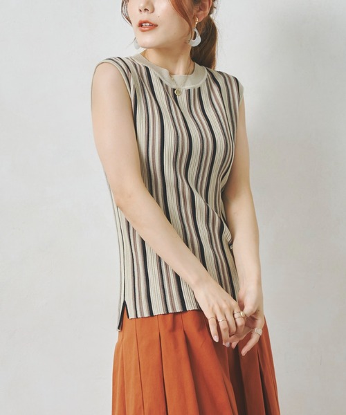 Chez toi（シェトワ）の「マルチストライプノースリニットプルオーバー（ニット/セーター・レディース・オフホワイト/ブラック/ブルー/パープル・FREE）」の8枚目の写真