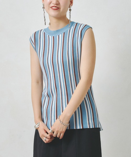 Chez toi（シェトワ）の「マルチストライプノースリニットプルオーバー（ニット/セーター・レディース・オフホワイト/ブラック/ブルー/パープル・FREE）」の19枚目の写真