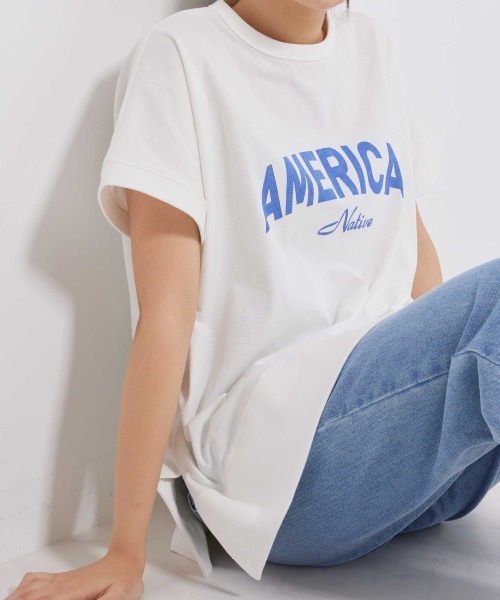 OMNES（オムネス）の「プリント入りフレンチスリーブTシャツ（Tシャツ/カットソー・レディース・ホワイト/ライトグレー/ブラック/ピンク・FREE）」の14枚目の写真