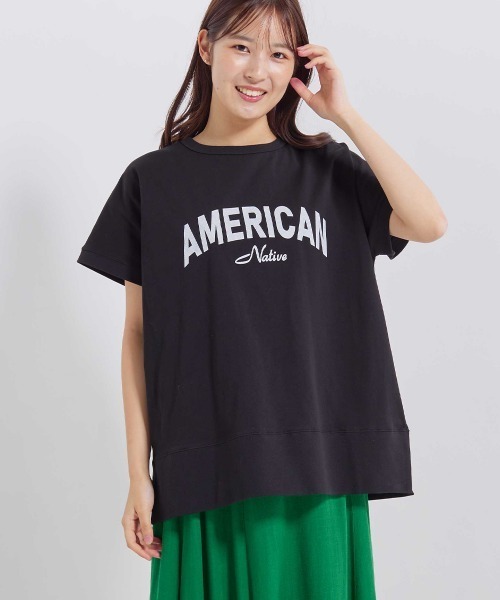 OMNES（オムネス）の「プリント入りフレンチスリーブTシャツ（Tシャツ/カットソー・レディース・ホワイト/ライトグレー/ブラック/ピンク・FREE）」の5枚目の写真