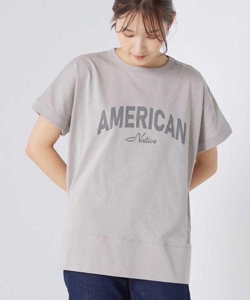 OMNES（オムネス）の「プリント入りフレンチスリーブTシャツ（Tシャツ/カットソー・レディース・ホワイト/ライトグレー/ブラック/ピンク・FREE）」の10枚目の写真