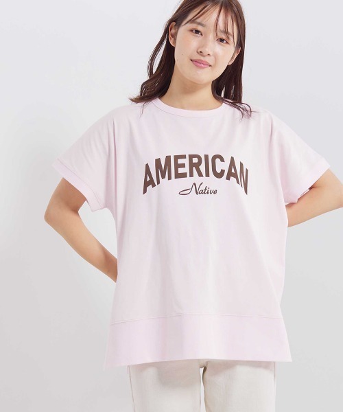 OMNES（オムネス）の「プリント入りフレンチスリーブTシャツ（Tシャツ/カットソー・レディース・ホワイト/ライトグレー/ブラック/ピンク・FREE）」の11枚目の写真