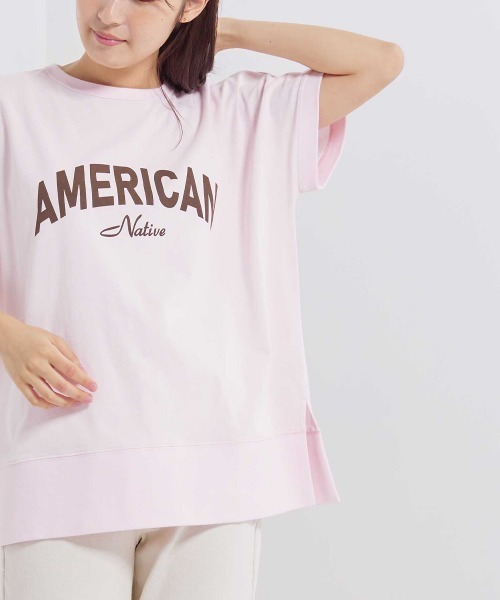 OMNES（オムネス）の「プリント入りフレンチスリーブTシャツ（Tシャツ/カットソー・レディース・ホワイト/ライトグレー/ブラック/ピンク・FREE）」の16枚目の写真