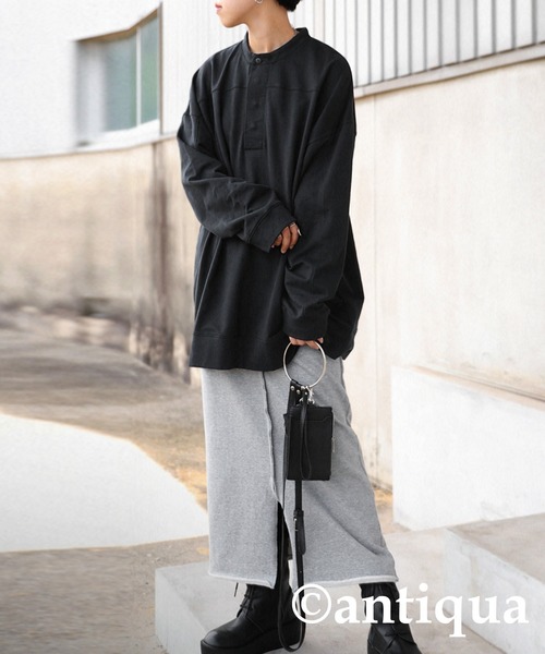 antiqua（アンティカ）の「古着ムードを表現。ヘンリーネック裏毛トップス（シャツ/ブラウス・レディース・ブラック/オフホワイト/カーキ・FREE）」の19枚目の写真