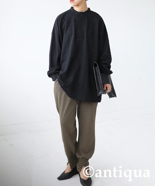 antiqua（アンティカ）の「古着ムードを表現。ヘンリーネック裏毛トップス（シャツ/ブラウス・レディース・ブラック/オフホワイト/カーキ・FREE）」の22枚目の写真