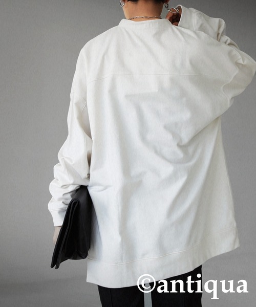 antiqua（アンティカ）の「古着ムードを表現。ヘンリーネック裏毛トップス（シャツ/ブラウス・レディース・ブラック/オフホワイト/カーキ・FREE）」の7枚目の写真