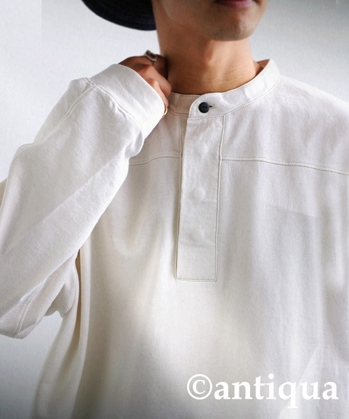 antiqua（アンティカ）の「古着ムードを表現。ヘンリーネック裏毛トップス（シャツ/ブラウス・レディース・ブラック/オフホワイト/カーキ・FREE）」の13枚目の写真