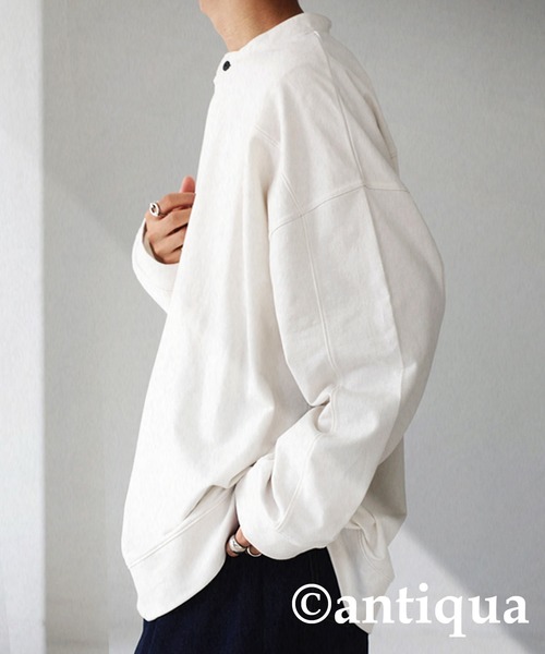 antiqua（アンティカ）の「古着ムードを表現。ヘンリーネック裏毛トップス（シャツ/ブラウス・レディース・ブラック/オフホワイト/カーキ・FREE）」の14枚目の写真