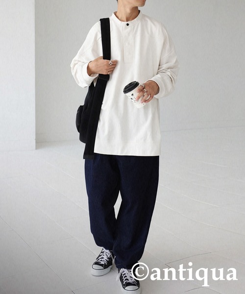 antiqua（アンティカ）の「古着ムードを表現。ヘンリーネック裏毛トップス（シャツ/ブラウス・レディース・ブラック/オフホワイト/カーキ・FREE）」の15枚目の写真