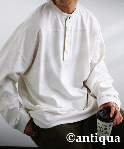 antiqua（アンティカ）の「古着ムードを表現。ヘンリーネック裏毛トップス（シャツ/ブラウス・レディース・ブラック/オフホワイト/カーキ・FREE）」の12枚目の写真