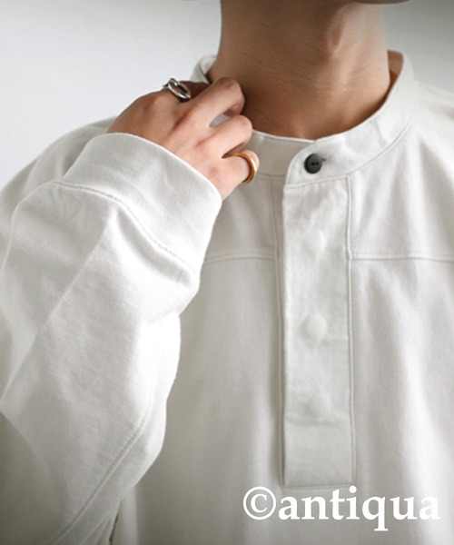 antiqua（アンティカ）の「古着ムードを表現。ヘンリーネック裏毛トップス（シャツ/ブラウス・レディース・ブラック/オフホワイト/カーキ・FREE）」の16枚目の写真