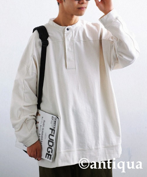 antiqua（アンティカ）の「古着ムードを表現。ヘンリーネック裏毛トップス（シャツ/ブラウス・レディース・ブラック/オフホワイト/カーキ・FREE）」の18枚目の写真