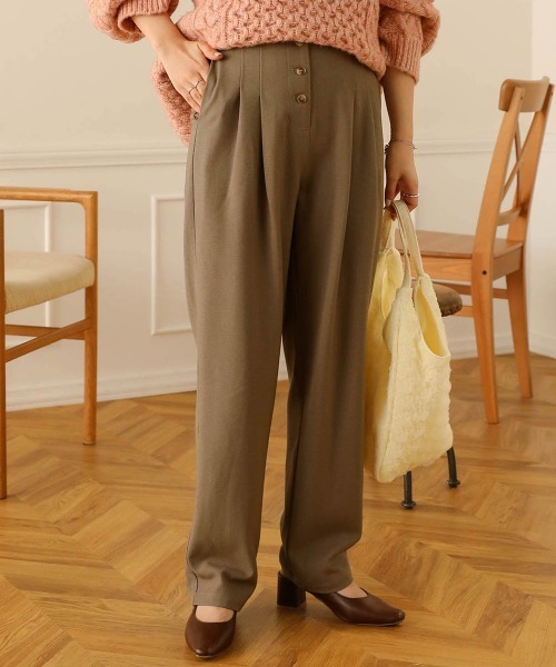 Bab(バブ)の「【セットアップ可能】ボタンフライハイウエストパンツ(その他パンツ・レディース・ブラック/カーキ/ベージュ・M/S)」の3枚目の写真