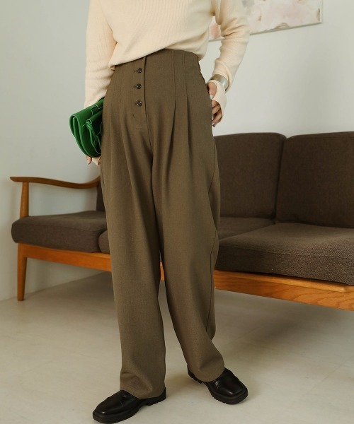 Bab(バブ)の「【セットアップ可能】ボタンフライハイウエストパンツ(その他パンツ・レディース・ブラック/カーキ/ベージュ・M/S)」の8枚目の写真