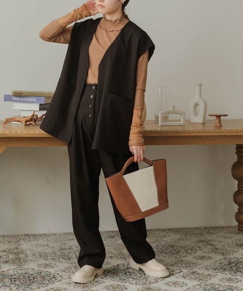 Bab(バブ)の「【セットアップ可能】ボタンフライハイウエストパンツ(その他パンツ・レディース・ブラック/カーキ/ベージュ・M/S)」の15枚目の写真