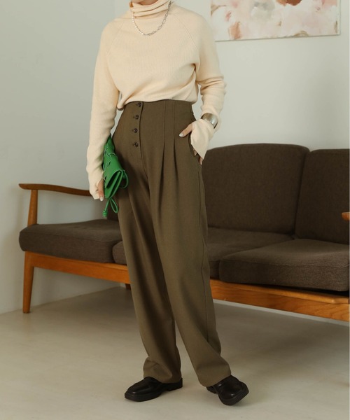 Bab(バブ)の「【セットアップ可能】ボタンフライハイウエストパンツ(その他パンツ・レディース・ブラック/カーキ/ベージュ・M/S)」の12枚目の写真