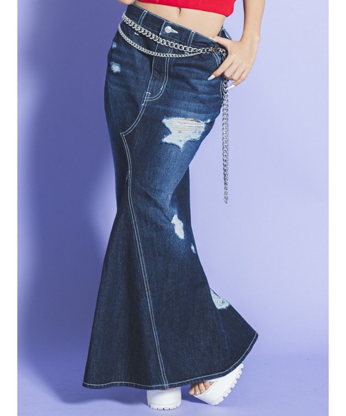 EGOIST（エゴイスト）の「ダメージデニムマーメイドスカート（デニムスカート・レディース・ネイビー/ブルー・S/M）」の2枚目の写真