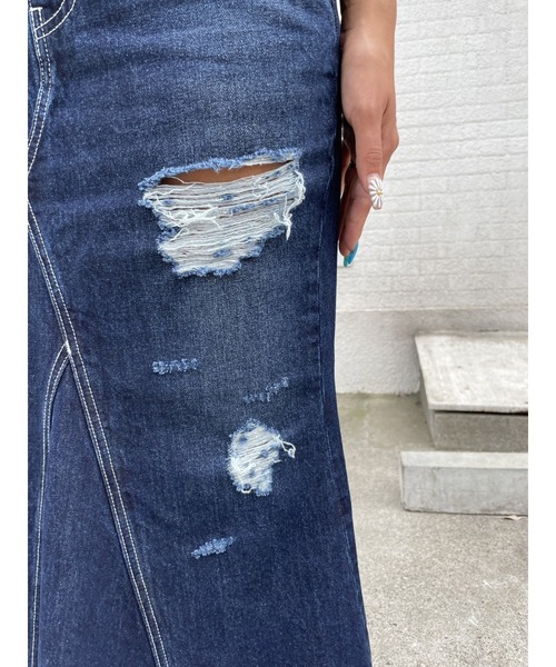 EGOIST（エゴイスト）の「ダメージデニムマーメイドスカート（デニムスカート・レディース・ネイビー/ブルー・S/M）」の5枚目の写真