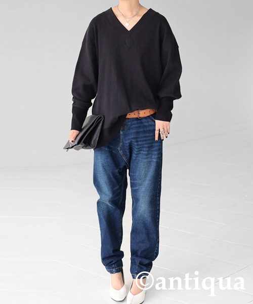アンティカ サルエルパンツ　柔軟性あり　デニムパンツ　ゆったり　オシャレパンツ antiqua サルエルデニムパンツ レディース ボトムス デニム
