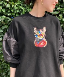 BEARDSLEY | ネコ刺繍袖パフカットソー(Tシャツ/カットソー)