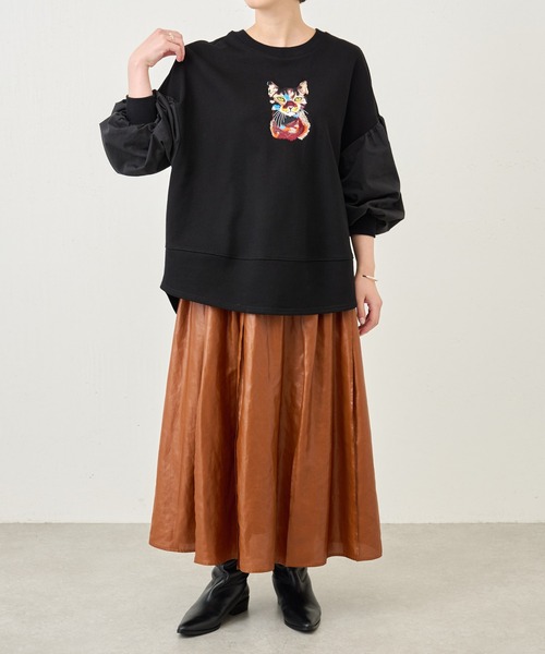 BEARDSLEY(ビアズリー)の「ネコ刺繍袖パフカットソー:すぐにお届け!(Tシャツ/カットソー・レディース・ブラック・FREE)」の13枚目の写真