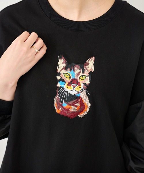 BEARDSLEY(ビアズリー)の「ネコ刺繍袖パフカットソー:すぐにお届け!(Tシャツ/カットソー・レディース・ブラック・FREE)」の9枚目の写真