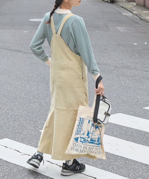 forksy.(フォルクシー)の「【forksy.】デニム/コーデュロイ フレアヘムサロペットワンピース(ジャンパースカート・レディース・ブラック/ネイビー/カーキ/アイボリー・FREE)」の6枚目の写真